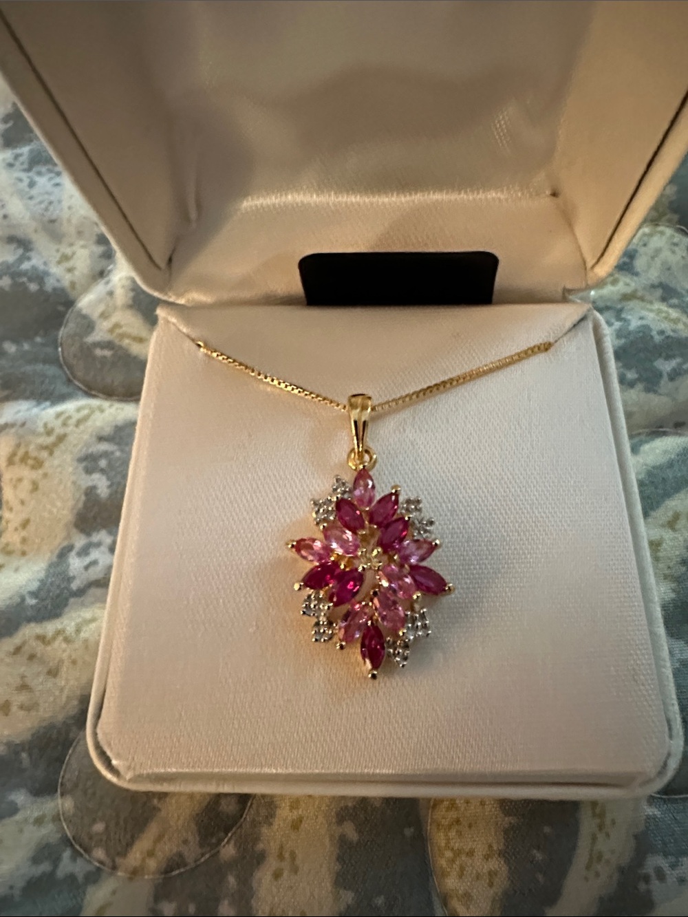 Kohl's Gold-Tone Necklace with Pink and Fuchsia Floral Pendant